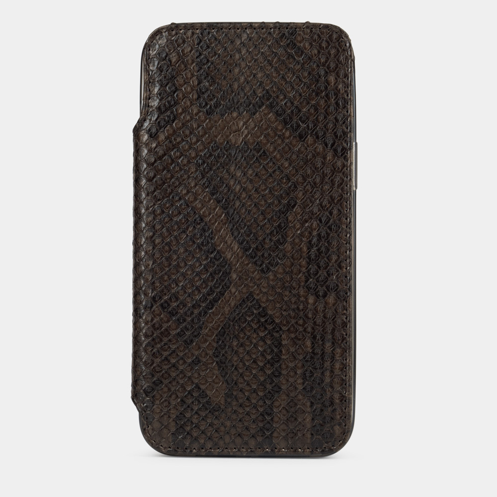 Чехол для iPhone 15 Pro Max из кожи питона, темно-коричневого цвета