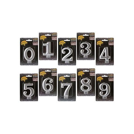 Свечи-цифры Серебряные, 8 см.