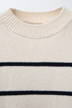 ZARA СВИТЕР В ПОЛОСКУ, ЭКРЮ/ТЕМНО-СИНИЙ