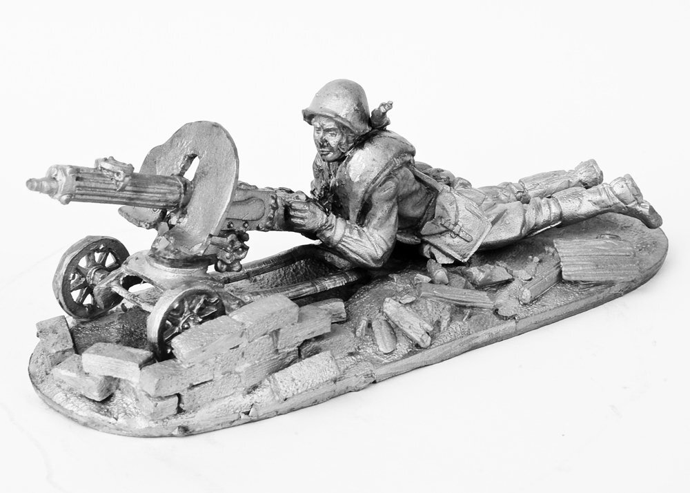 Оловянная миниатюра Пулеметчик с Максимом