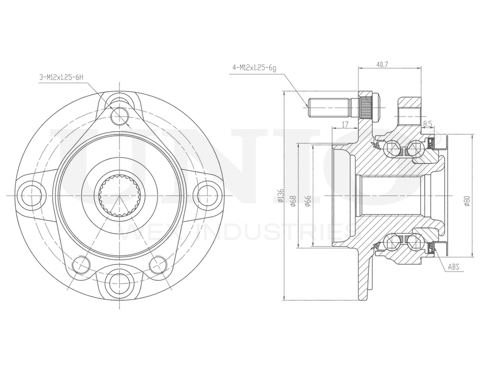 Ступица передняя (с ABS) UNIO HUB-20021