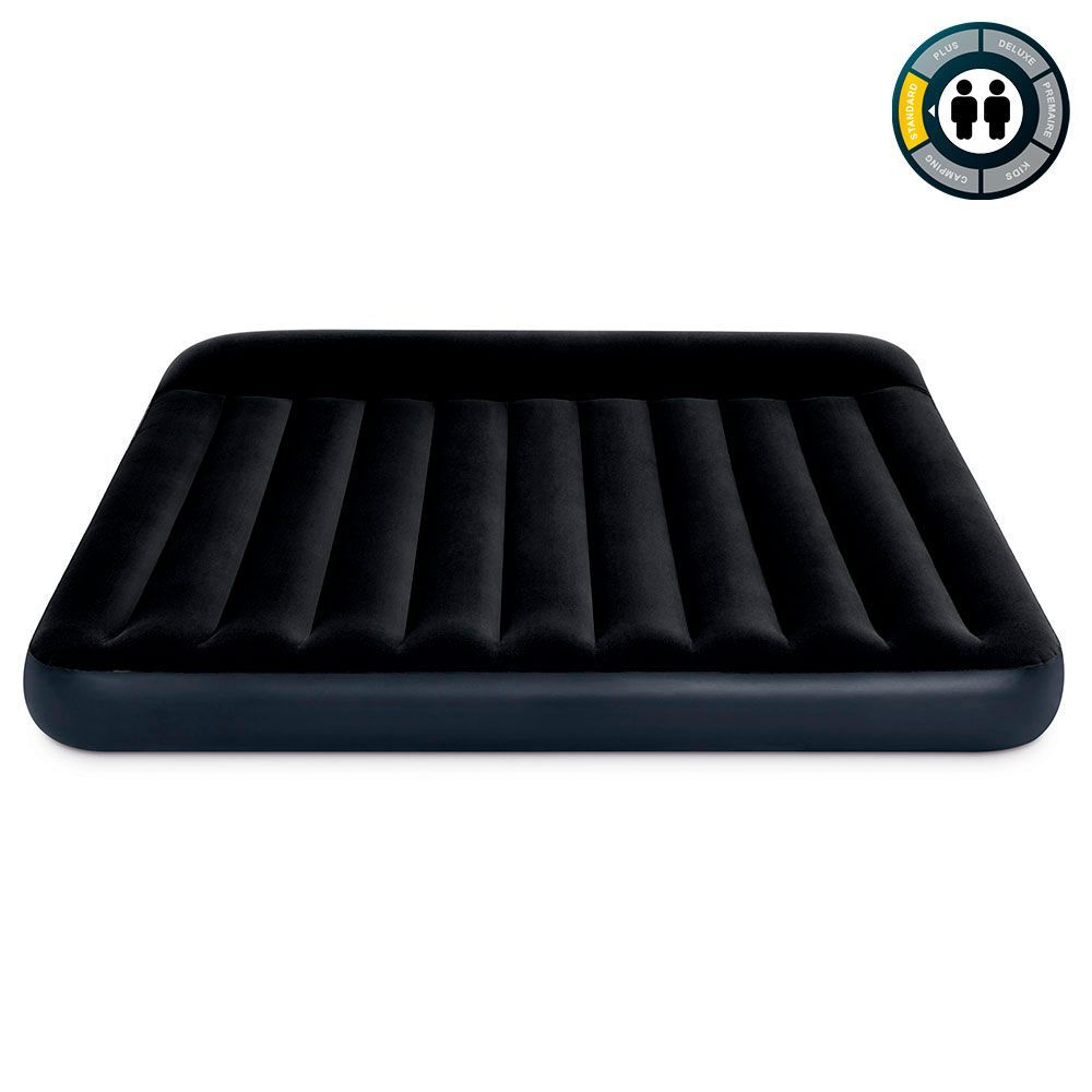 Мaтрас нaдувной Intex с подголовником 64144 Pillow Rest King 183х203х25 см / Крoвать нaдувная Интeкс двухспальная велюровая королевского размера