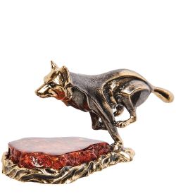 Народные промыслы AM-2808 Фигурка «Волк Охотник» (латунь, янтарь)