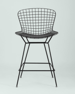 Стул полубарный с низкой спинкой Bertoia черный с черной подушкой