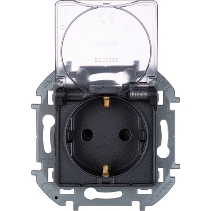 Розетка с заземлением IP44 со шторками с защитной крышкой 16А 250В антрацит Inspiria Legrand