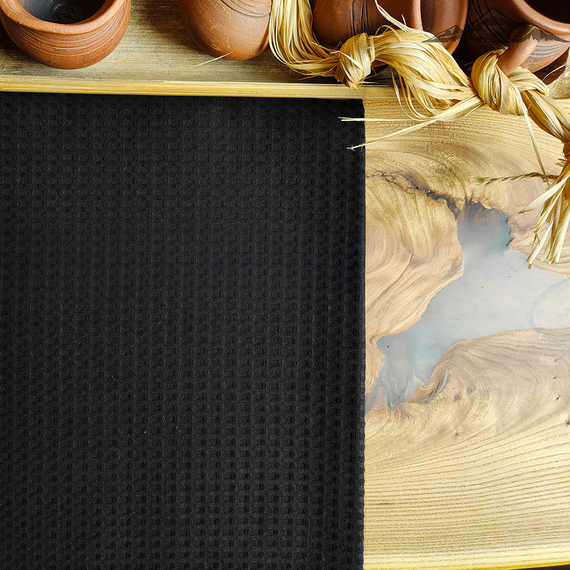 Вафельное полотно гладкокрашеное цв.Черный | ш.150 см | 240 г/м² | хлопок-100%