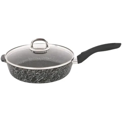 Сковорода глубокая 24см с ручкой и стекл. крышкой «Грация» (черный/серебро) сгчс241а