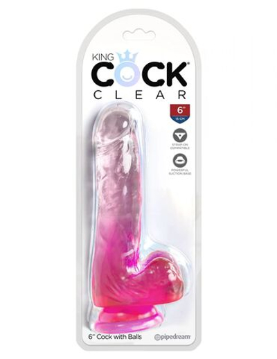 Розовый фаллоимитатор с мошонкой на присоске 6’’ Cock with Balls - 17,8 см. (Цвет: розовый)