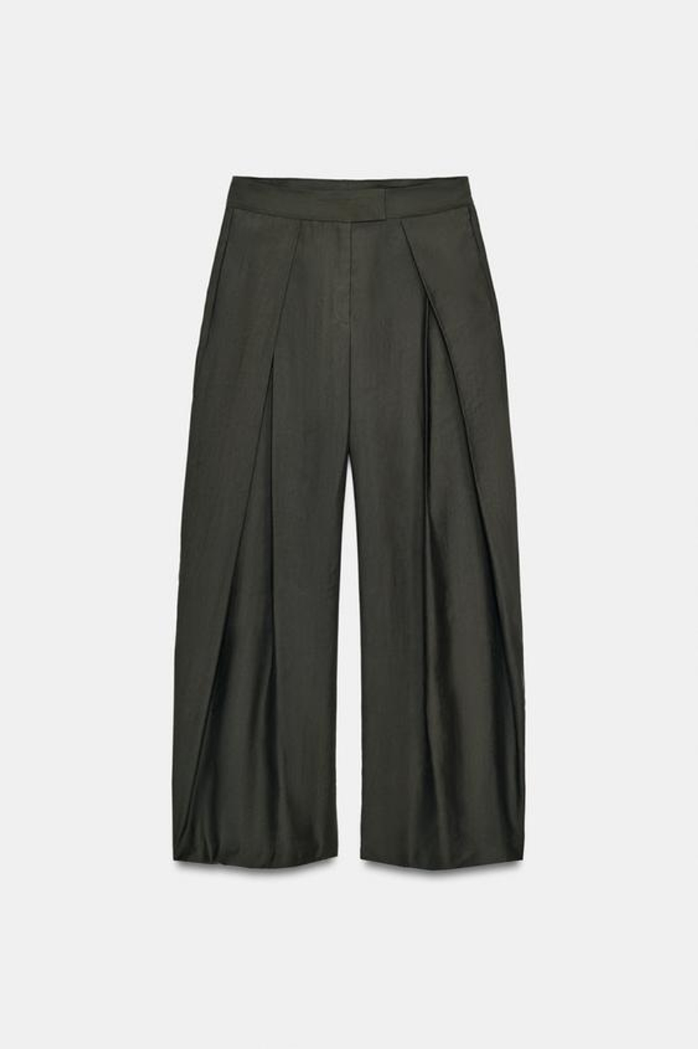 ZARA БРЮКИ WIDE-LEG С ЗАЩИПАМИ — ZW COLLECTION, ХАКИ