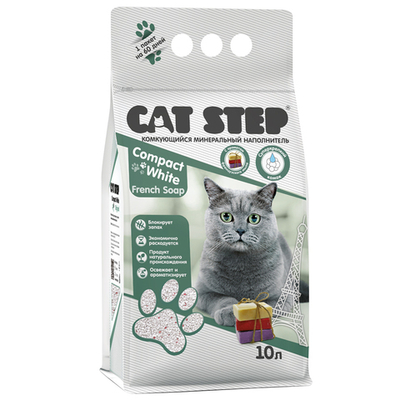 Наполнитель комкующийся минеральный CAT STEP Compact White French Soap, 10 л