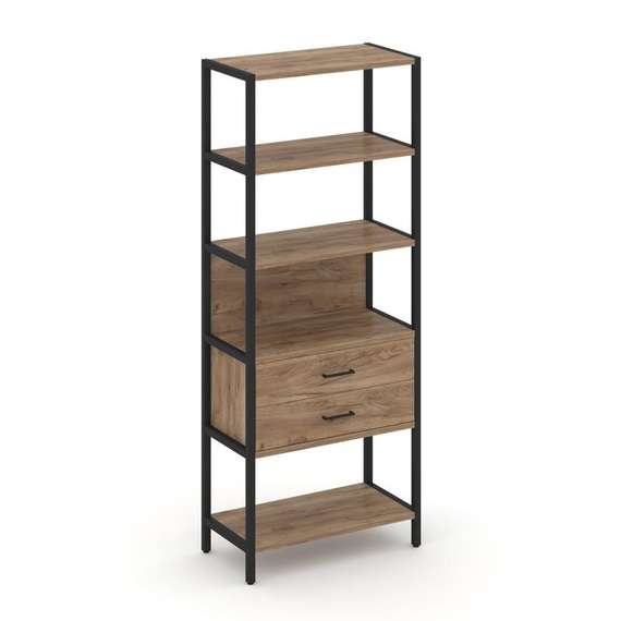 Shelf System Односекционный стеллаж пятиярусный с ящиками SN.STM-512 Дуб Табак/Металл Черный 810*400