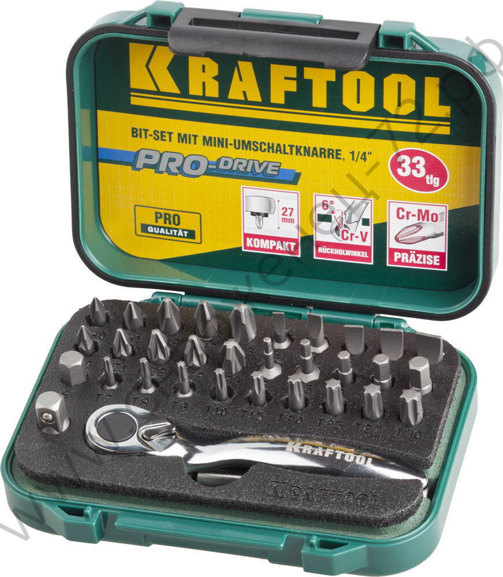KRAFTOOL Expert 33 шт, Набор бит с мини-трещоткой (26157-H33)