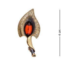 AM-3619 Брошь «Цветок Женское счастье» (латунь, янтарь)