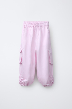 ZARA БРЮКИ BARREL СО СБОРКАМИ, РОЗОВЫЙ