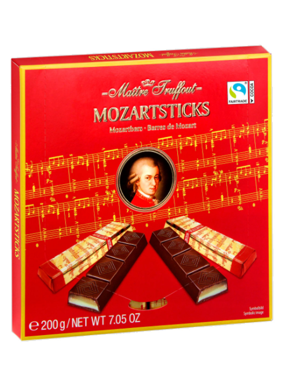 Шоколадные батончики Mozart от Maître Truffout 200 г, темный шоколад с марципаном и фисташковым вкусом