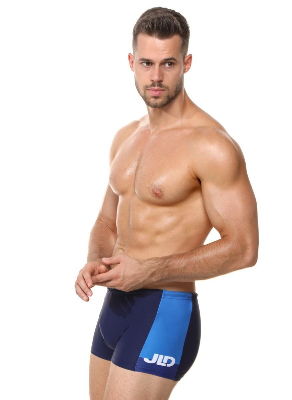 Мужские плавки-боксеры с контрастной брендированной вставкой (Размер: XXL) (Цвет: синий)