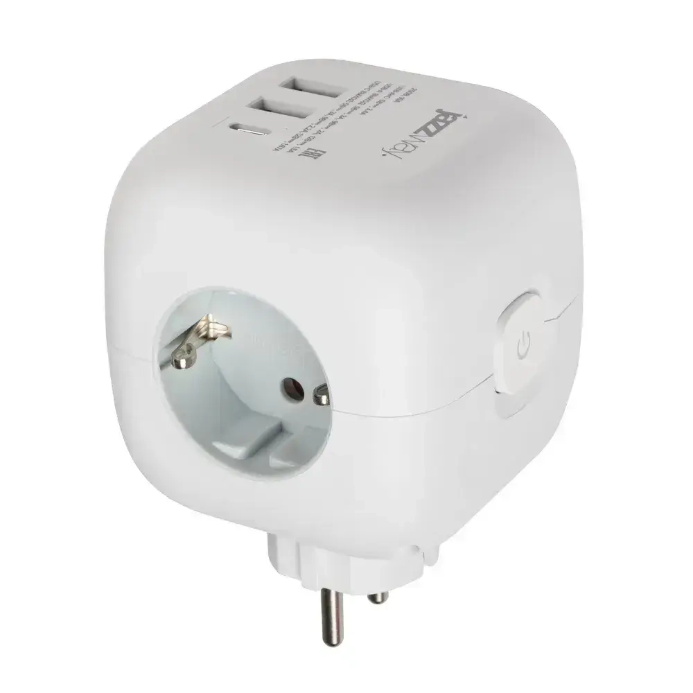 Тройник на 3 розетки / разветвитель 2 USB + 1 TYPE-c быстрая зарядка с выключателем Jazzway