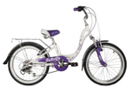 Велосипед Novatrack 20" BUTTERFLY, белый фиолетовый, алюм.6ск.TY21/RS35/SG-6SI, V-brake, багажник