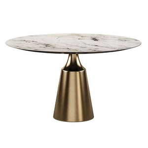 Стол круглый Lucas 120, керамика глянцевая, белая / опора золото