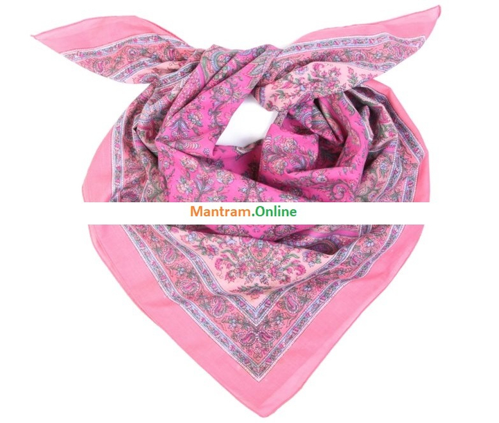 Платок материал Хлопок 100% "Огурцы, Цветы" цвет розовый с сиреневым 95x95 см.