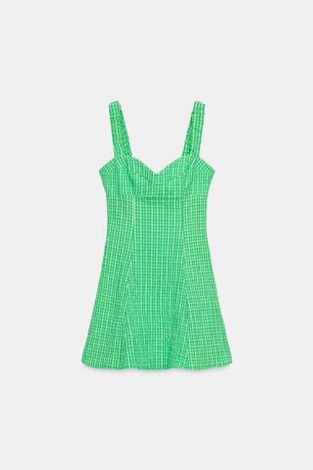 ZARA КОРОТКОЕ ПЛАТЬЕ В КЛЕТКУ ВИШИ, ОТТЕНКИ ЗЕЛЕНОГО