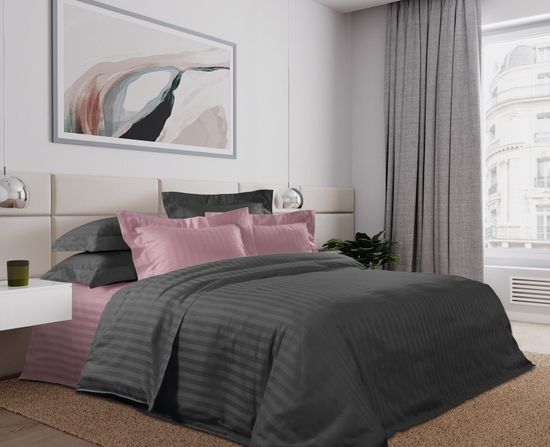 Двуспальный с европростынёй комплект постельного белья Роки роуд Страйп-сатин 2 нав.