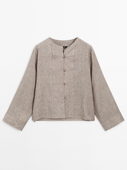 Massimo Dutti Рубашка из меланжевого 100% льна, кротово-коричневый