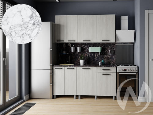 Кухня Элиана 1.6м (корпус белый/ясень анкор светлый) 38мм мрамор итальянский