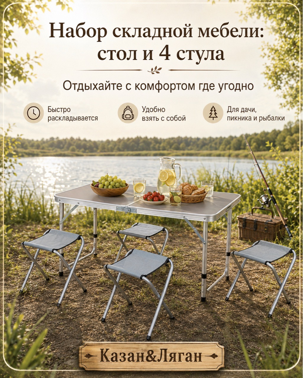 Набор Складной стол + 4 стула