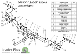 Фаркоп(прицепное) Лидер-Плюс для RENAULT KANGOO 1997-2008(паспорт и сертификат в комплекте)(без электрики)R106-A