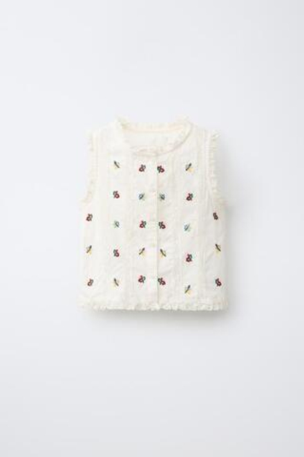 ZARA БЛУЗА С ВЫШИВКОЙ И КРУЖЕВОМ, ЭКРЮ