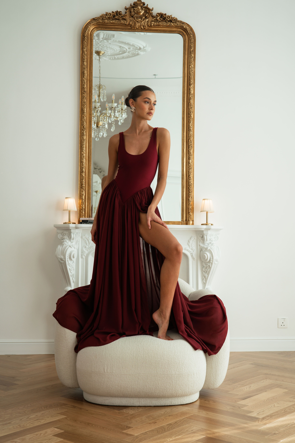 Платье боди бордовое