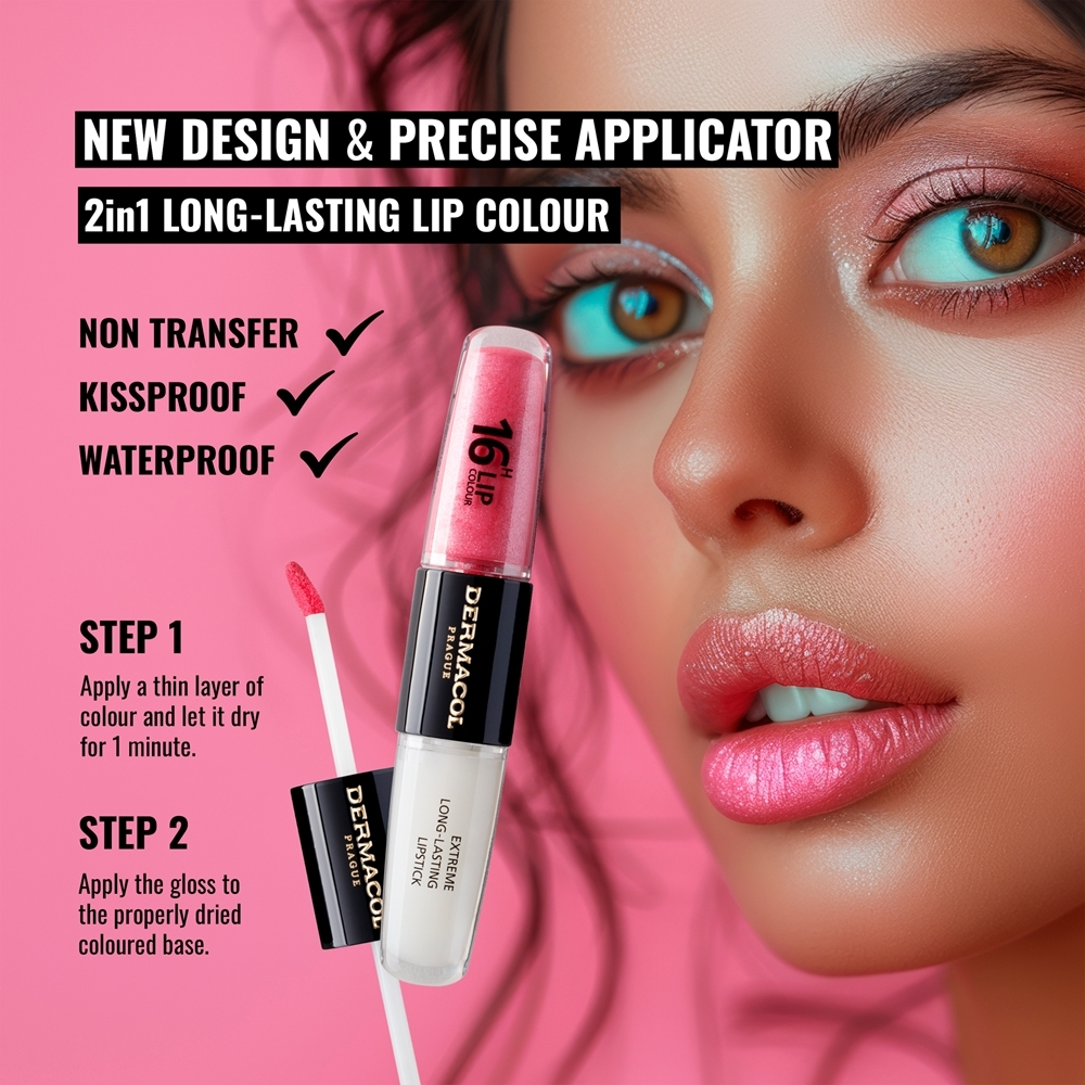 Dermacol 16H Lip Colour - Стойкая помада и блеск для губ, 2× 4 ml