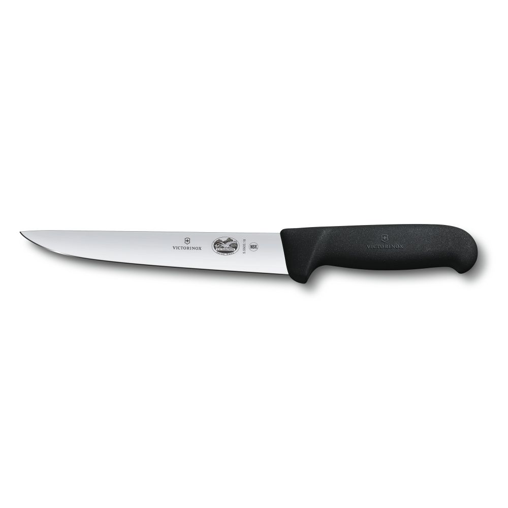 Фото нож обвалочный/жиловочный VICTORINOX Fibrox с прямым лезвием из нержавеющей стали 18 см и рукоятью из пластика чёрного цвета с гарантией
