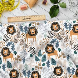 Ткань лен львята в лесу