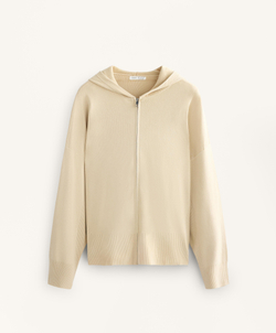 Oysho Длинная вязаная куртка с капюшоном, бежевый