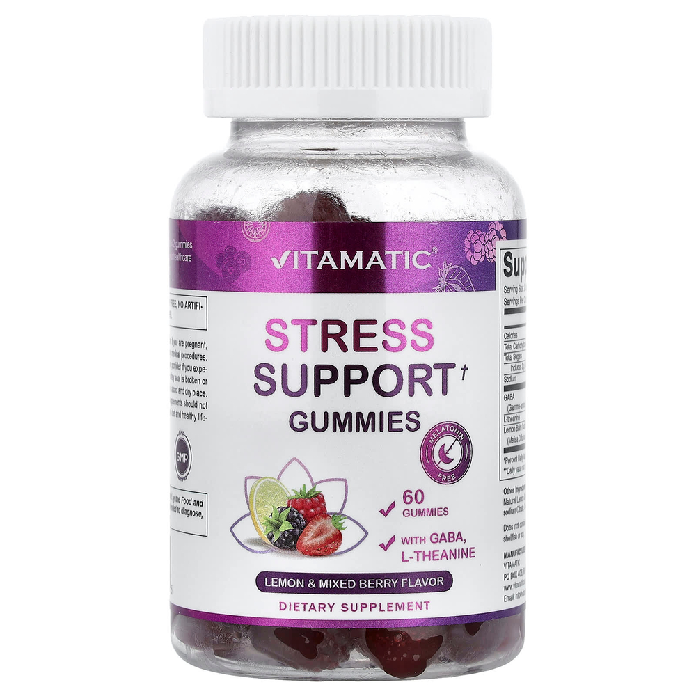 Vitamatic, жевательные таблетки для поддержки при стрессе, со вкусом лимона и ягод, 60 жевательных таблеток