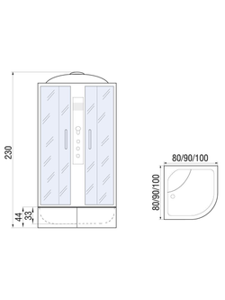 Душевая кабина RIVER DUNAY XL 100/44 TH  100x100x230 10000006193 Универсальная Четверть круга