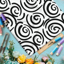 Ткань барби чёрные круговые узоры на бежевом фоне