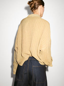 Massimo Dutti Блуза из смесового льна с воротником поло, горчично-желтый