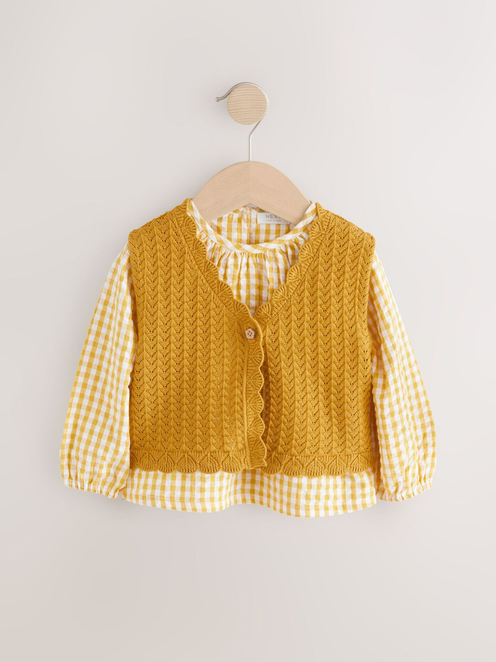 Блуза и вязаный жилет в комплекте для девочки Next E25-162, Горчичный, Молочный