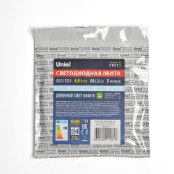 ULS-M11-2835-60LED-m-8mm-IP20-DC12V-4.8W-m-5M-6500K PROFI Гибкая светодиодная лента на самоклеящейся основе. Катушка 5м. в герметичной упаковке. Дневной свет 6500K. ТМ Uniel.