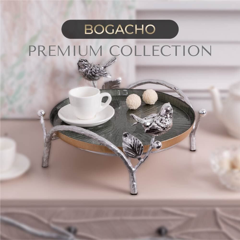 Фруктовница-конфетница Терра (поднос) Античное серебро Зеленый