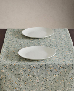 ZARA HOME СКАТЕРТЬ-ДОРОЖКА НА СТОЛ «ПОЛЕВЫЕ ЦВЕТЫ» С КРУЖЕВОМ, СИНИЙ
