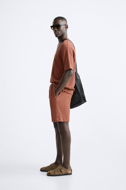 ZARA ШОРТЫ ИЗ РЕЛЬЕФНОЙ ТКАНИ, ОХРА