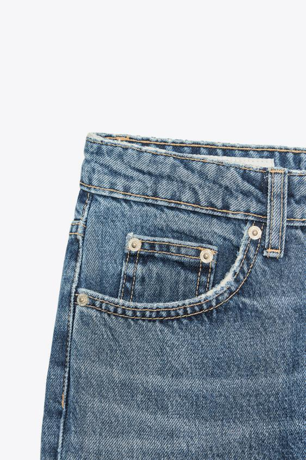 ZARA ДЖИНСЫ TRF MOM FIT С ВЫСОКОЙ ПОСАДКОЙ, СИНИЙ