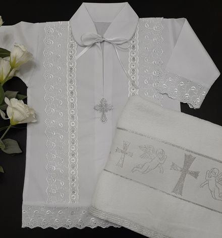 Крестильный набор 68-78 (6-9мес) для мальчика "Линия" серебро
