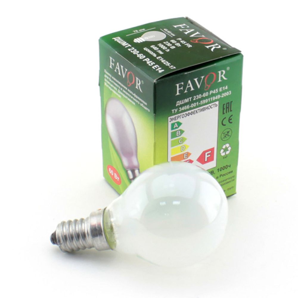 Лампочка Favor P45 40Вт Е14 / E14 230В шар матовый | Favor