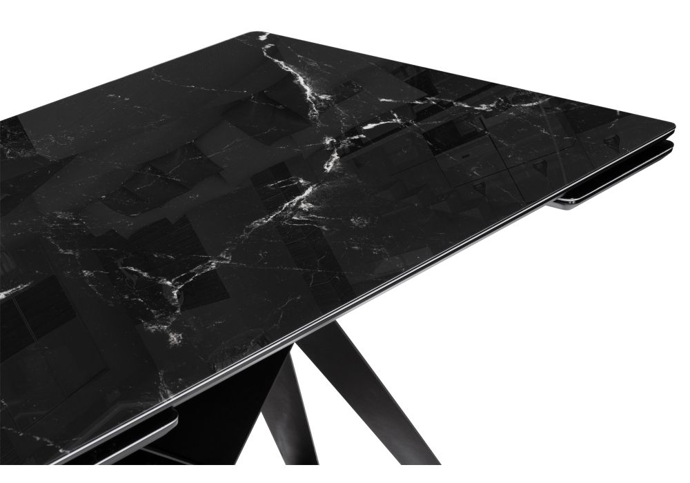 Стеклянный стол Блэкберн 140(200)х80х75 черный мрамор / черный