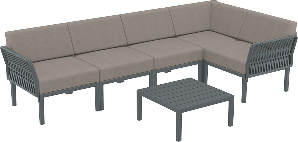 Комплект пластиковой мебели Siesta Contract Portofino Lounge Corner, темно-серый, светло-коричневый